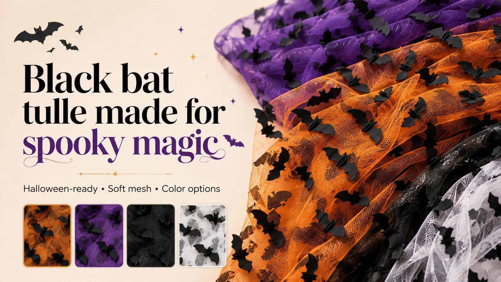 Black bat tulle made for spooky magic, YX892-1 Holiday Tulle