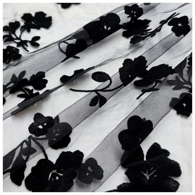 Floral Flocked Mesh fabric LST009