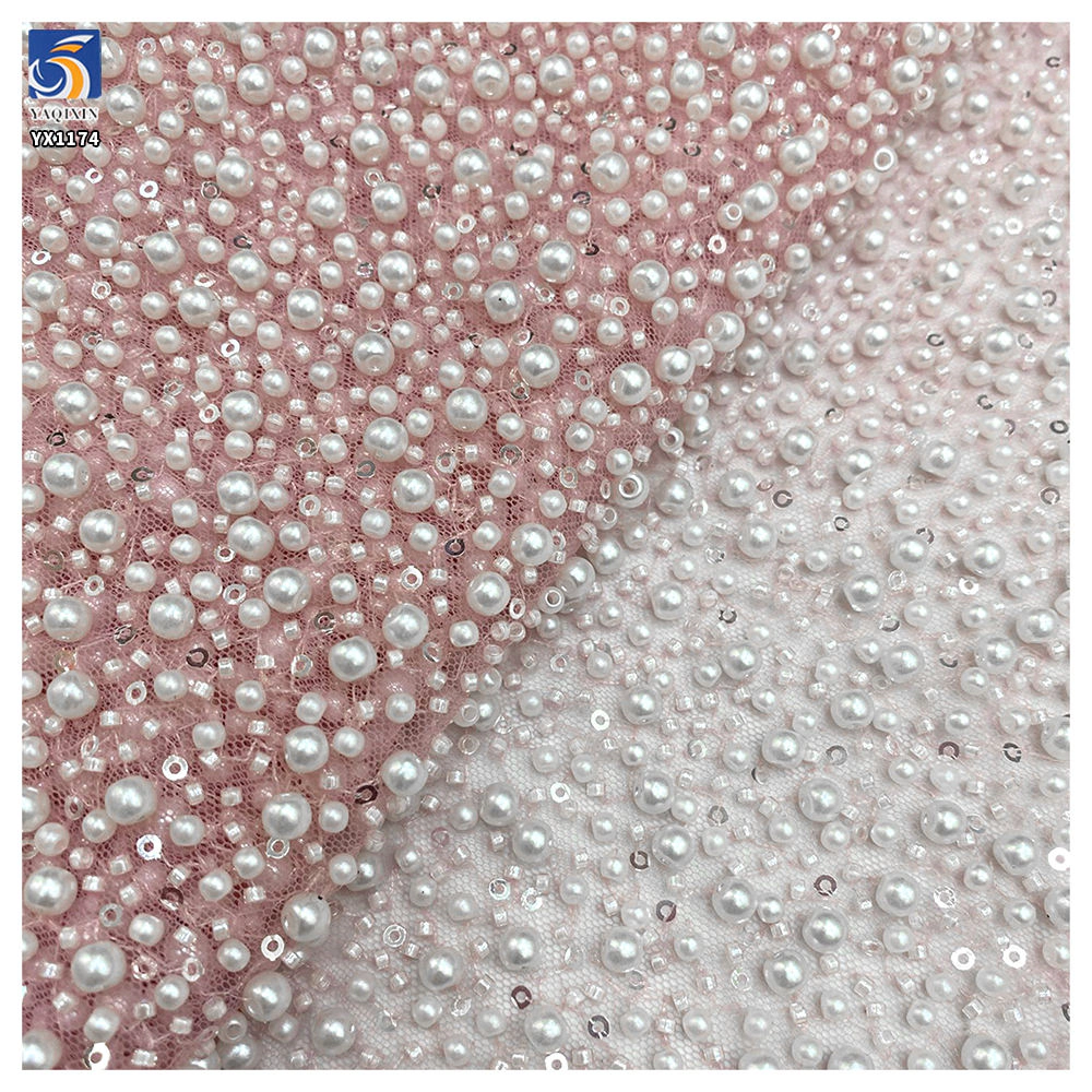 White pearl beaded lace close-up