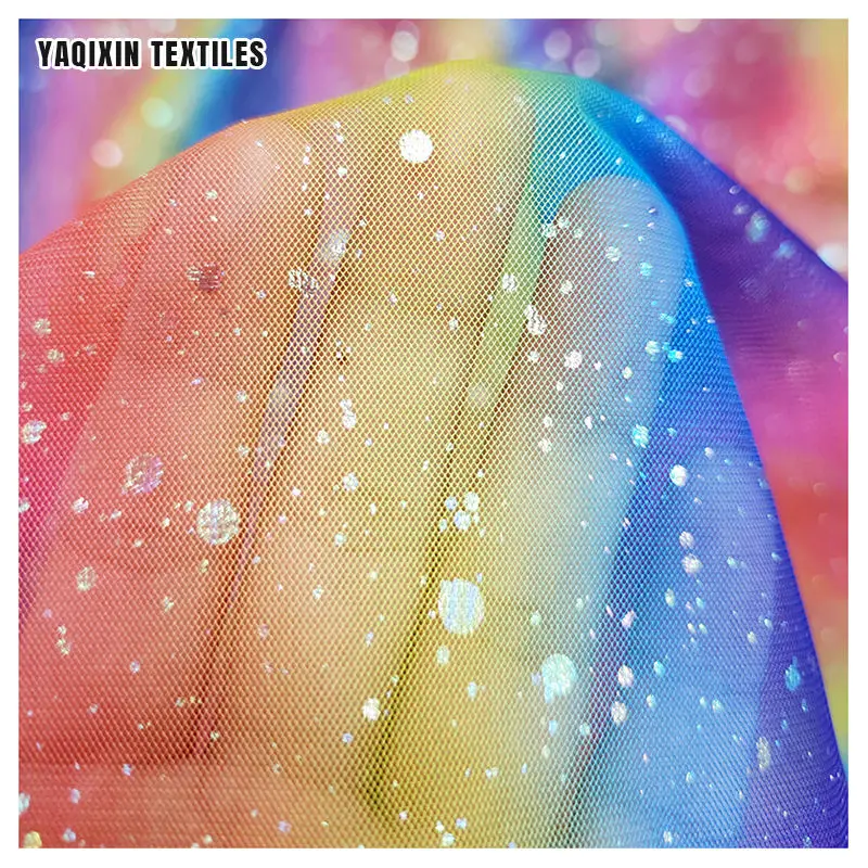 Rainbow silver dot tulle close-up
