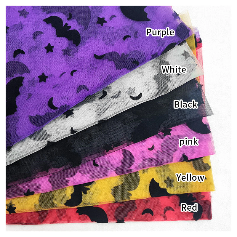 YX2267 flocked bat holiday tulle fabric
