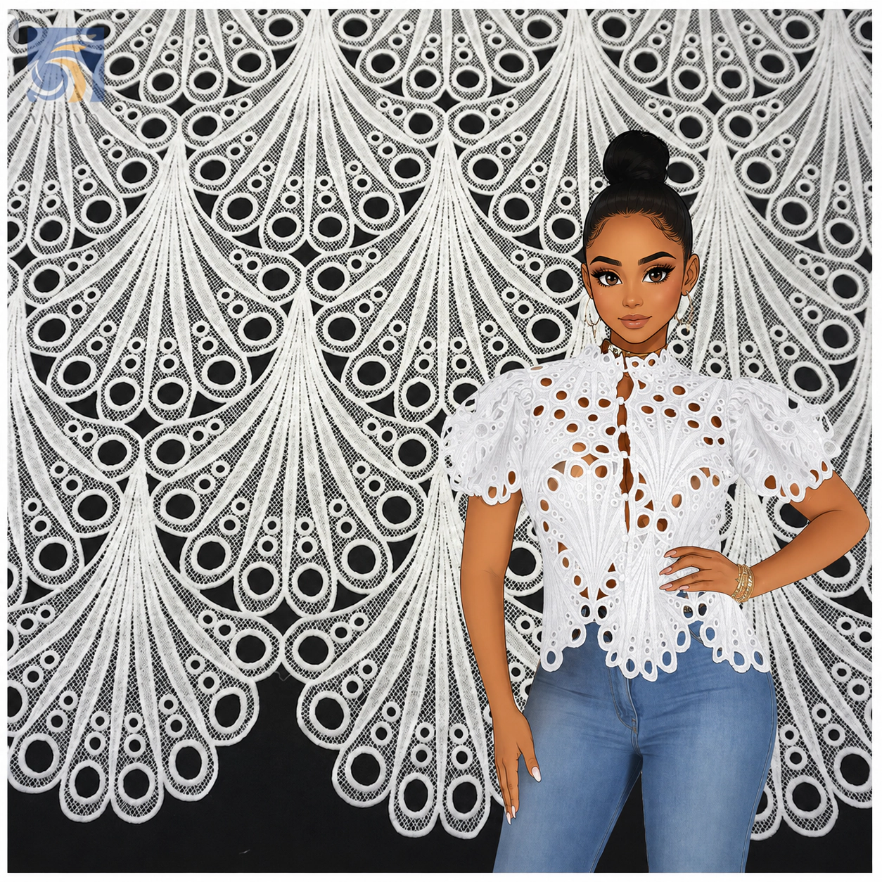 YX2439 white eyelet water soluble lace fabric