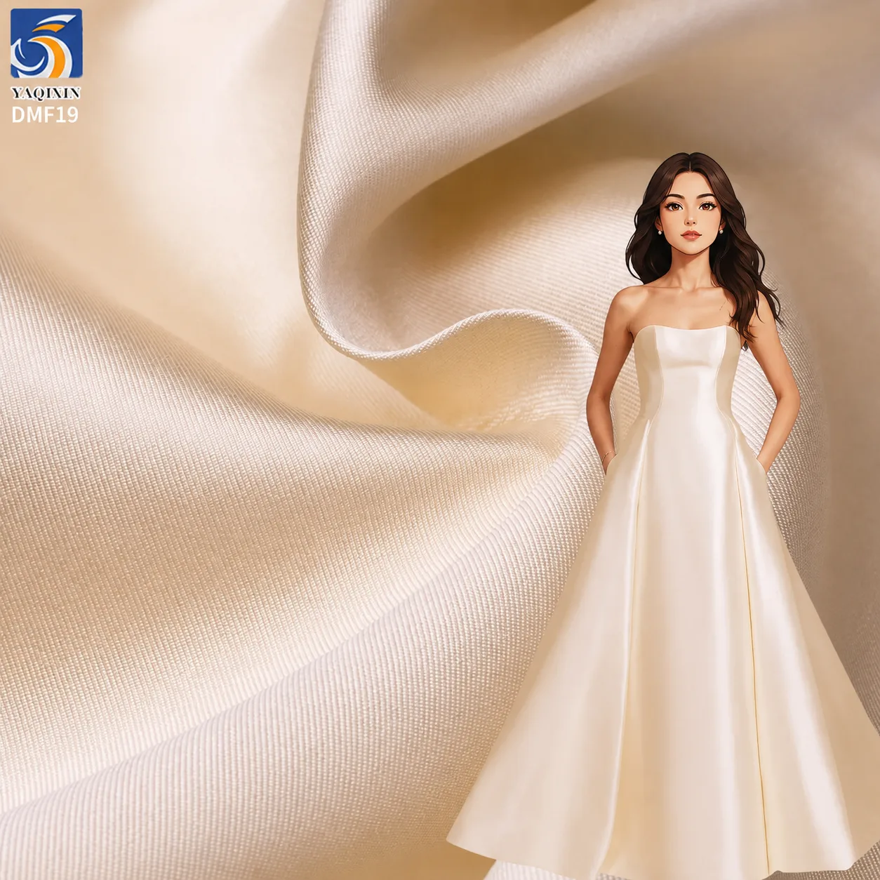 YX690 champagne ivory mikado satin fabric