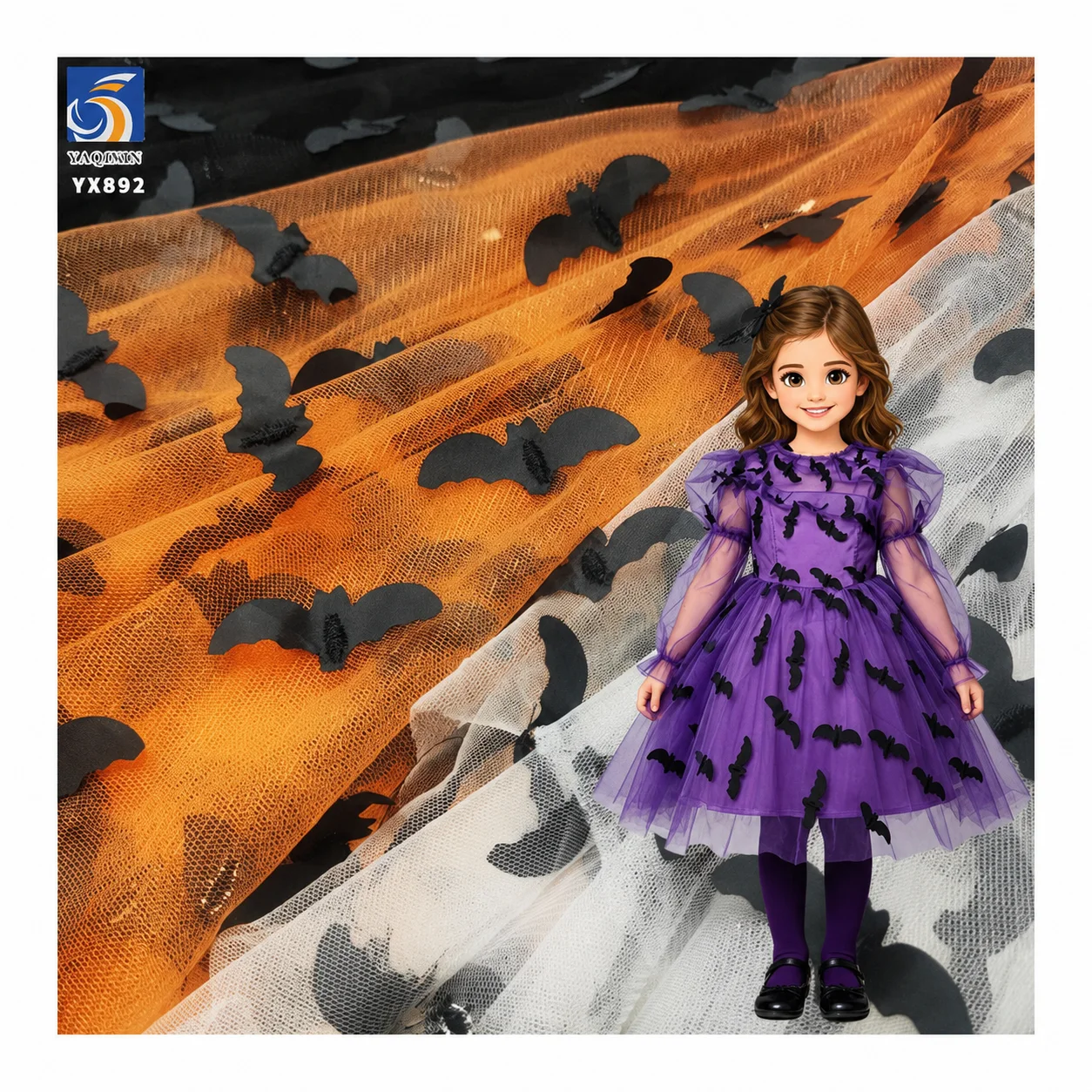 YX892-1 Halloween black bat holiday tulle fabric
